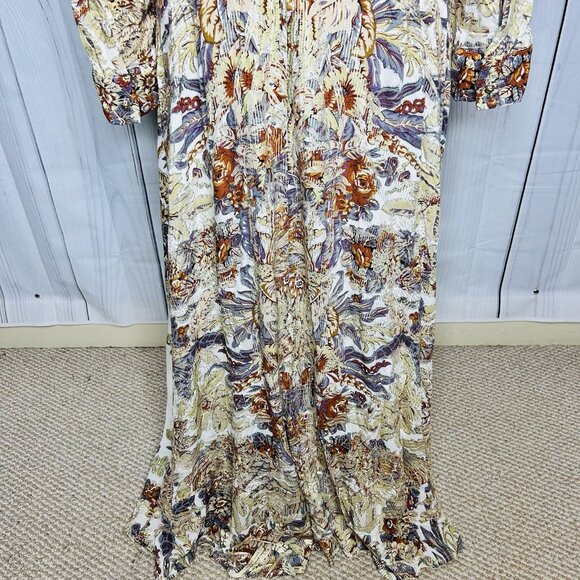 Soft Surroundings Mekness Metallic Floral Maxi Shirt Dress Duster Size S Boho - Picture 15 of 15